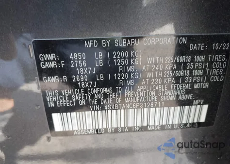 2023 Subaru Outback Limited из США, поврежденный, VIN 4S4BTANC6P3128711